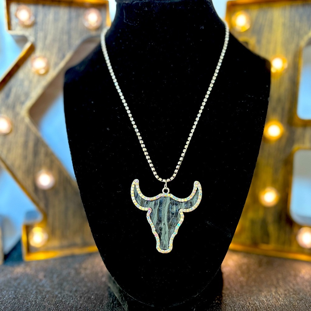 Rhinestone Bullhead Necklace